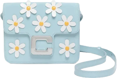 Daisy M Light Blue Leather Bag With Daisy Details, Carel Paris