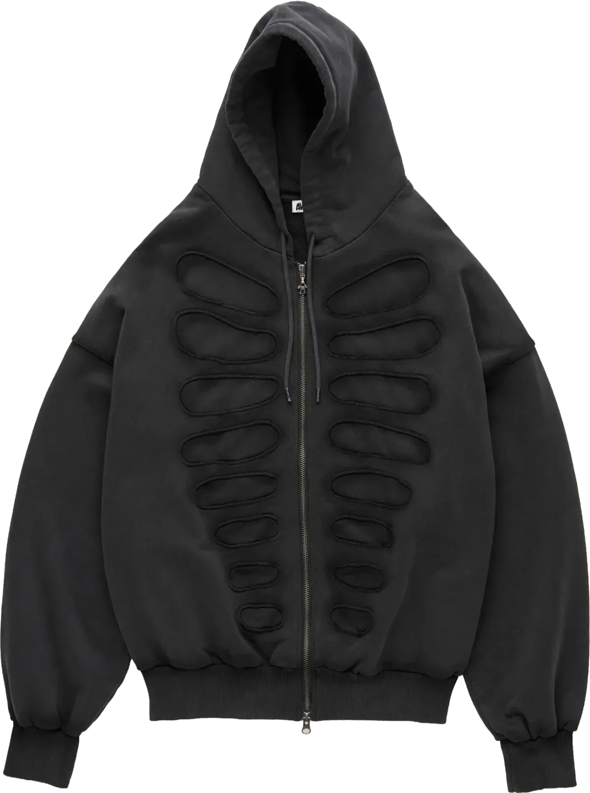 shoulderless hoodie with lined cut-out application, Avavav