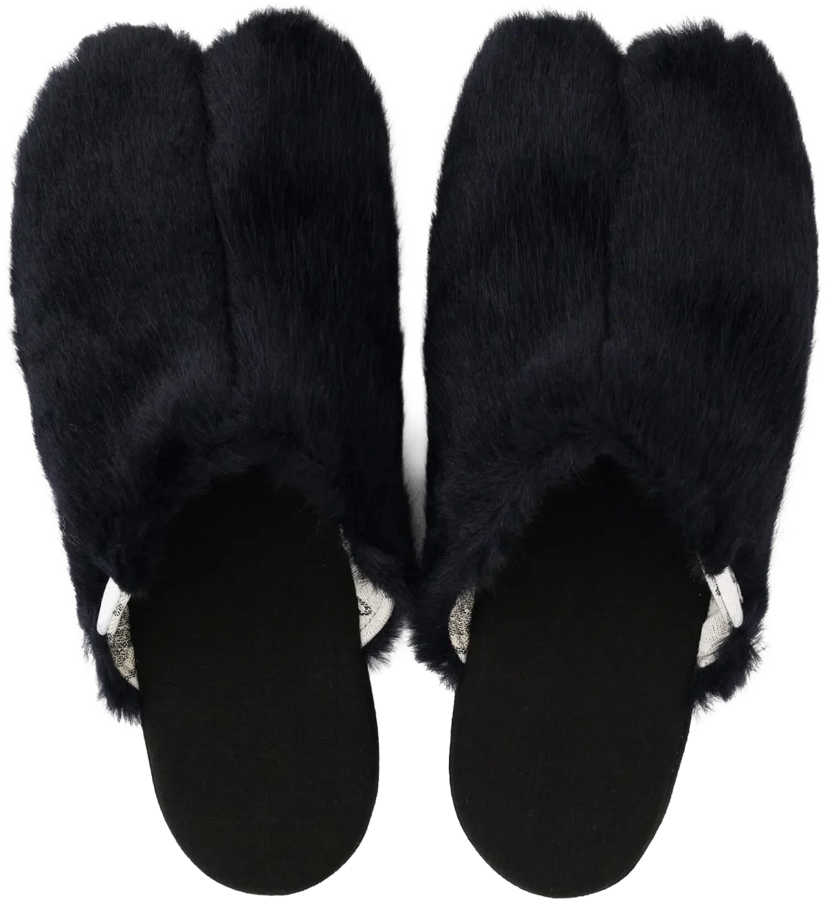 slim tabi slippers in navy and black faux fur, sousou