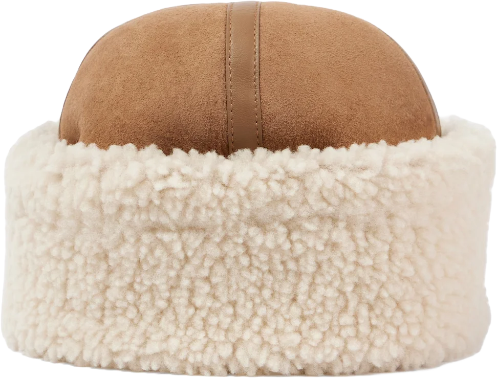 leather trimmed shearling and suede brown hat, toteme 