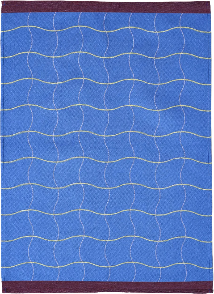 Wave Grid Blue Cotton Tea Towel, Wrap Magazine