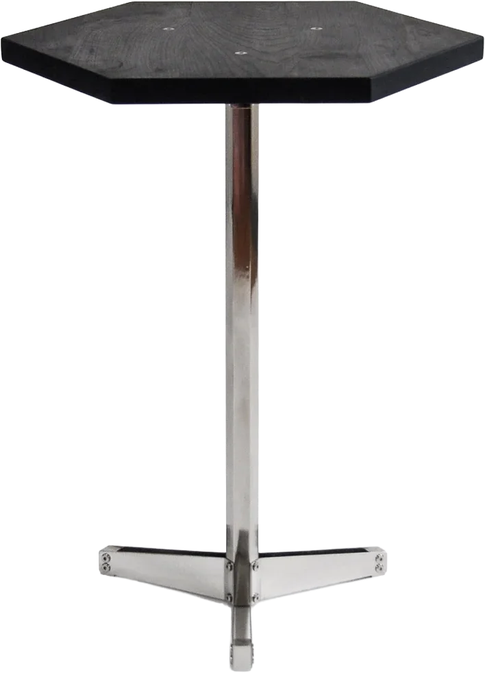 Hexagonal “ebonized” oak pedestal table, mlk furniture