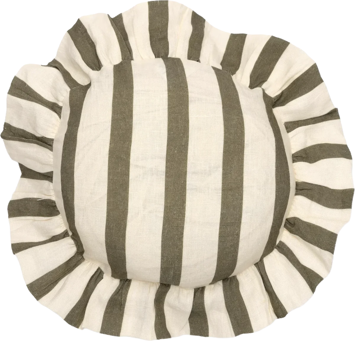 Olive & Ivory Thin Stripe Round Cushion Cover, Amuse La Bouche