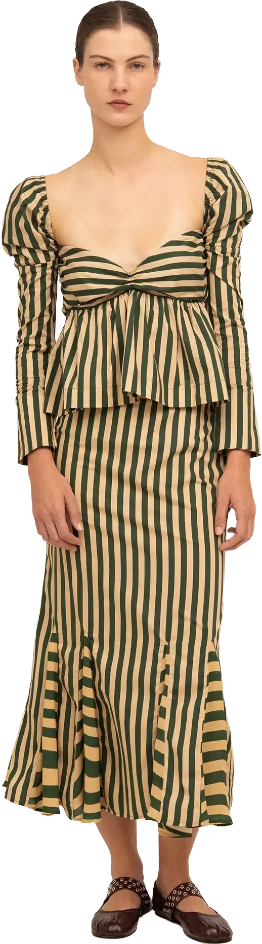 garland green striped top, carmen says