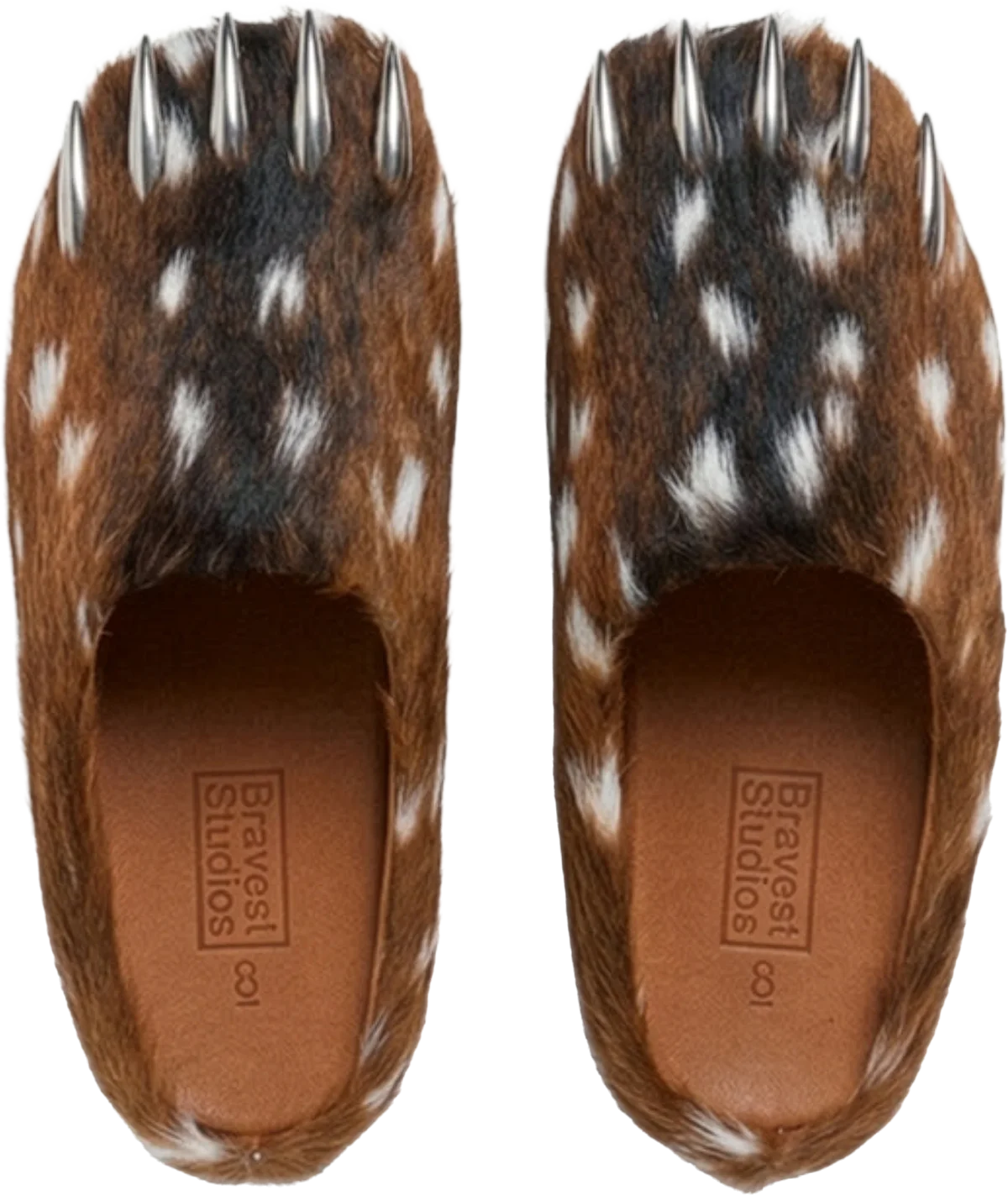 fawn claw mules in faux fur, bravest studios