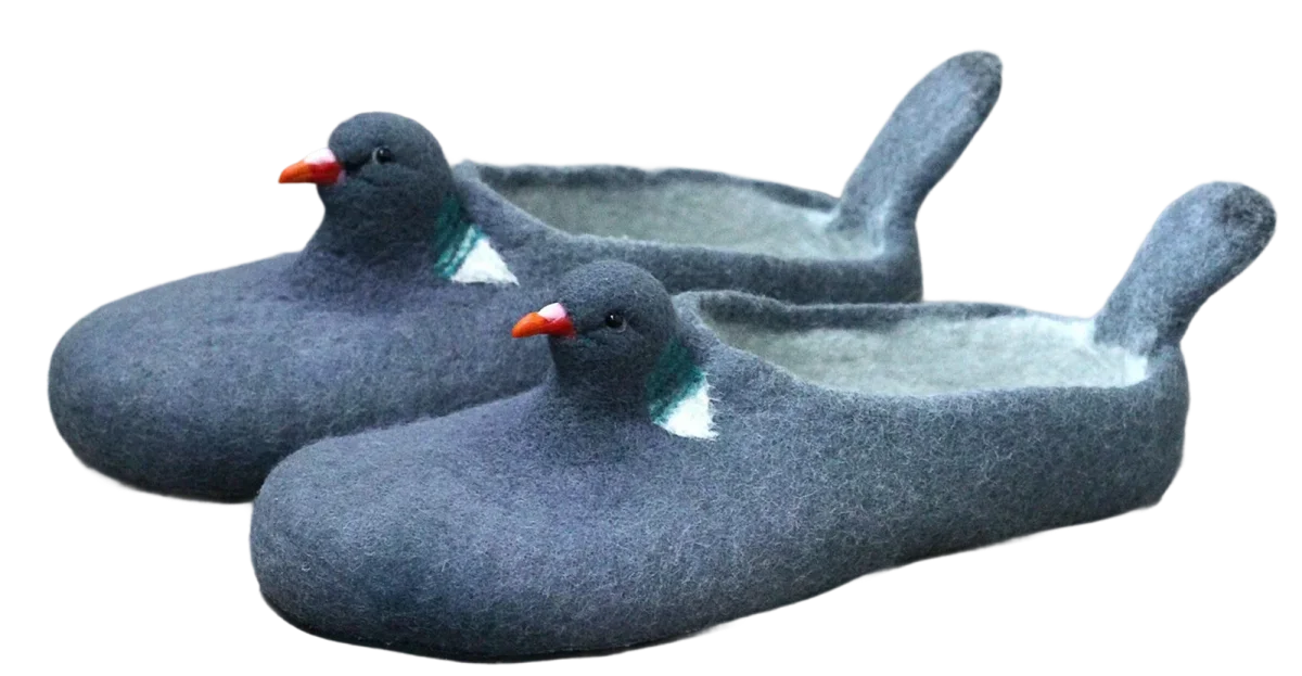Wild pigeon handade wool felted slippers, stina jarenskog design