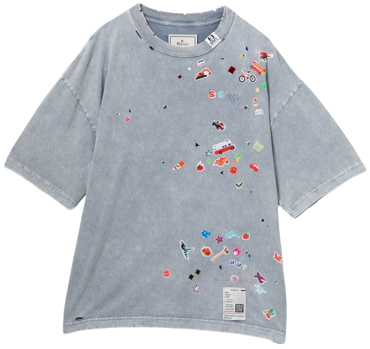 kid sticker-print bleached T-shirt, maison mihara yasuhiro
